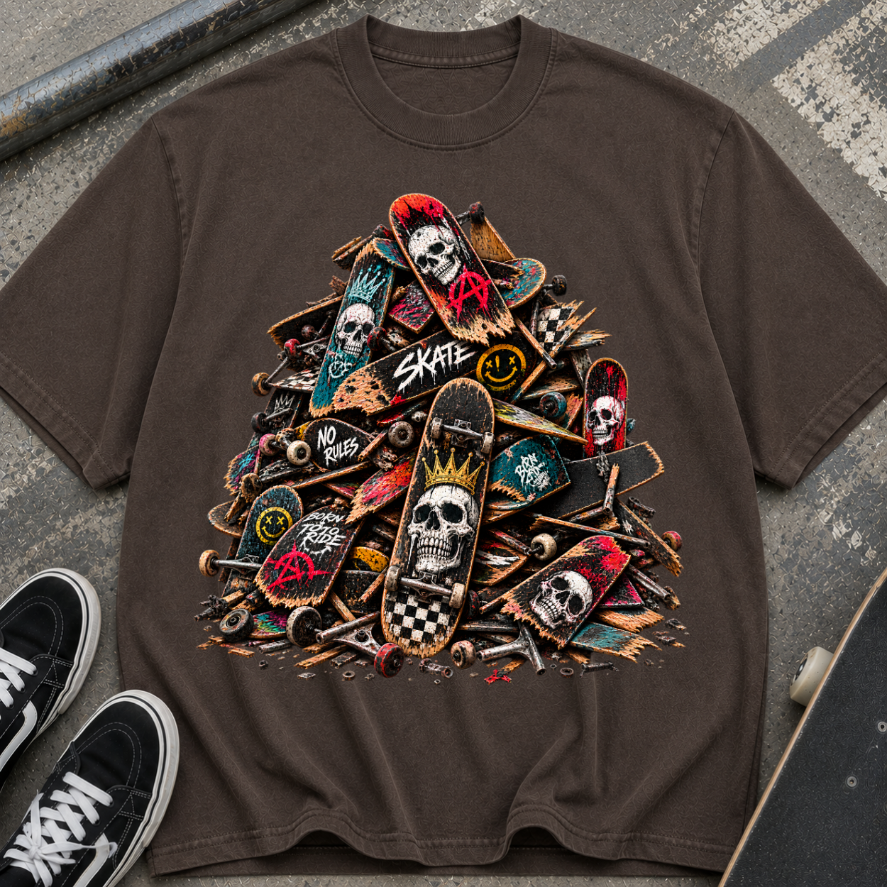 Skateboard Skull Pile T‑Shirt