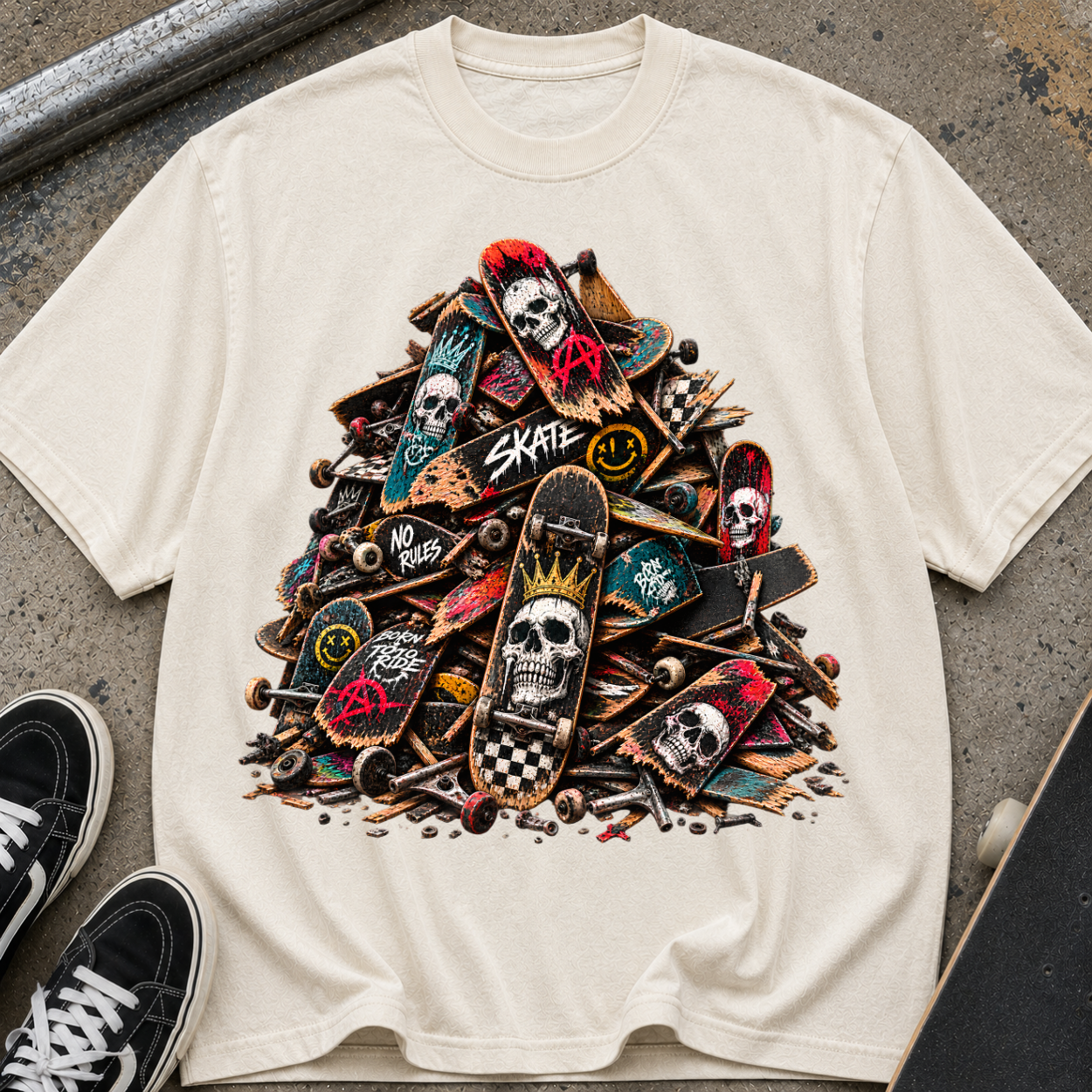 Skateboard Skull Pile T‑Shirt