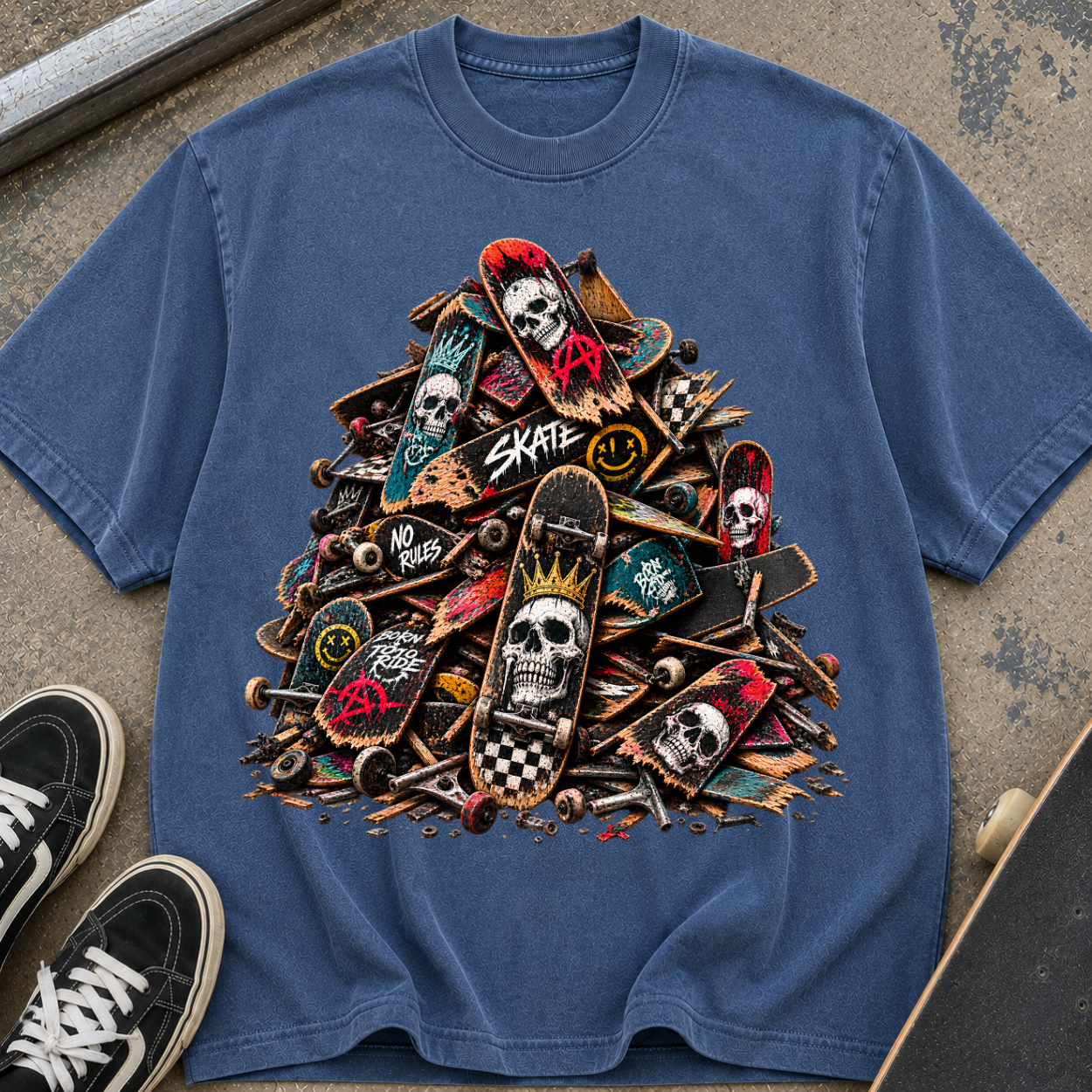 Skateboard Skull Pile T‑Shirt