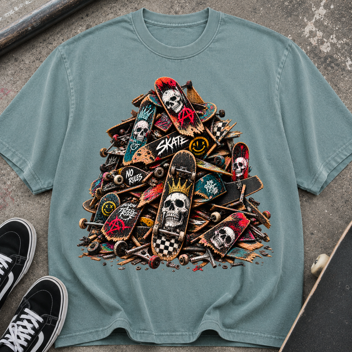 Skateboard Skull Pile T‑Shirt