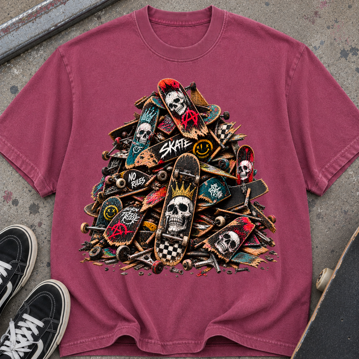 Skateboard Skull Pile T‑Shirt