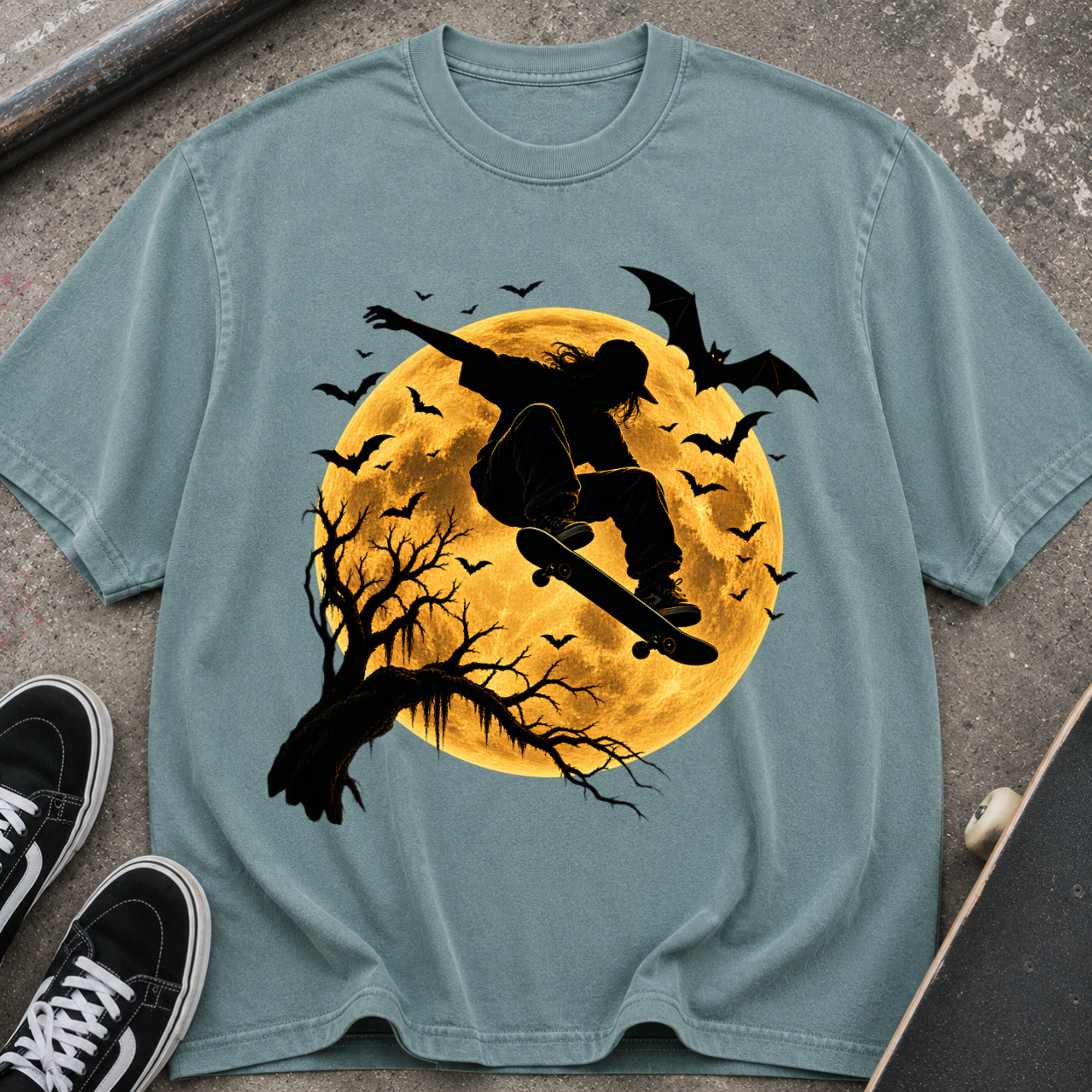 Skateboarder Moon Halloween T-Shirt