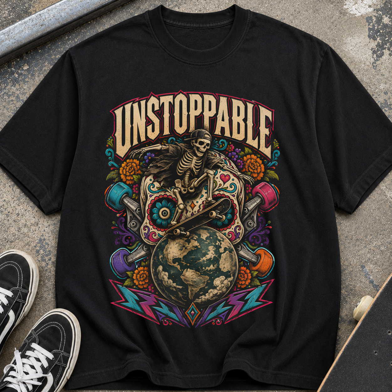 Unstoppable Skeleton Globe T-Shirt