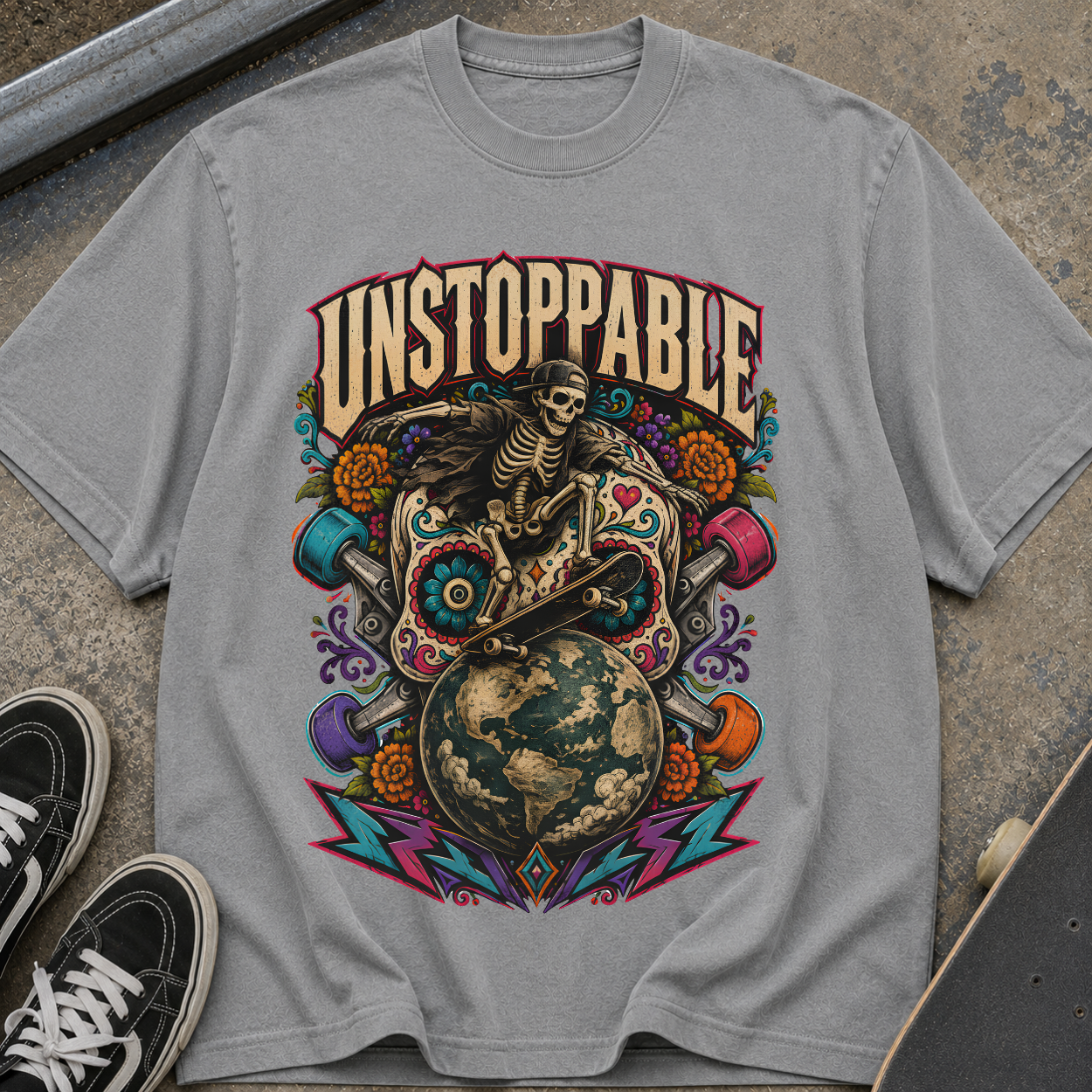 Unstoppable Skeleton Globe T-Shirt