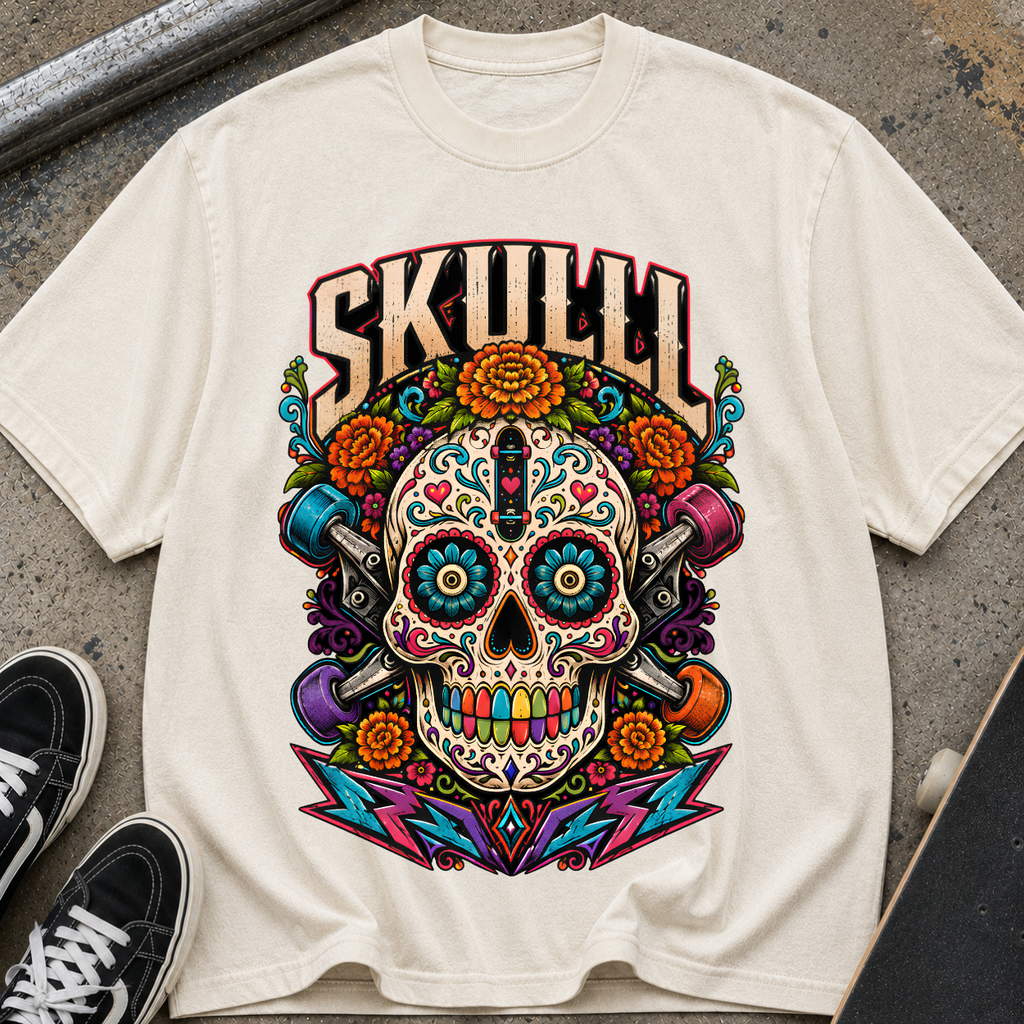 Skull T-Shirt — Colorful Day of the Dead Skull Graphic Tee