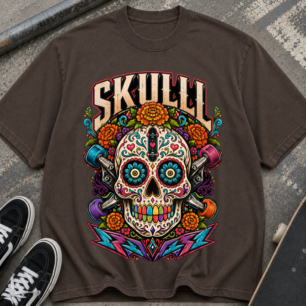 Skull T-Shirt — Colorful Day of the Dead Skull Graphic Tee