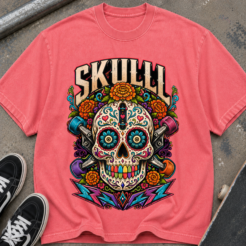 Skull T-Shirt — Colorful Day of the Dead Skull Graphic Tee
