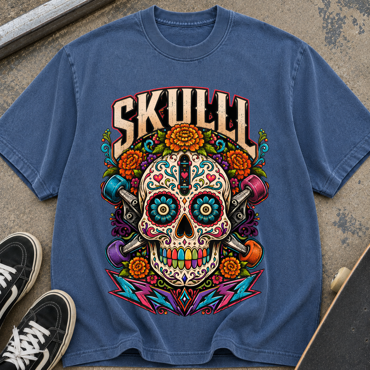 Skull T-Shirt — Colorful Day of the Dead Skull Graphic Tee