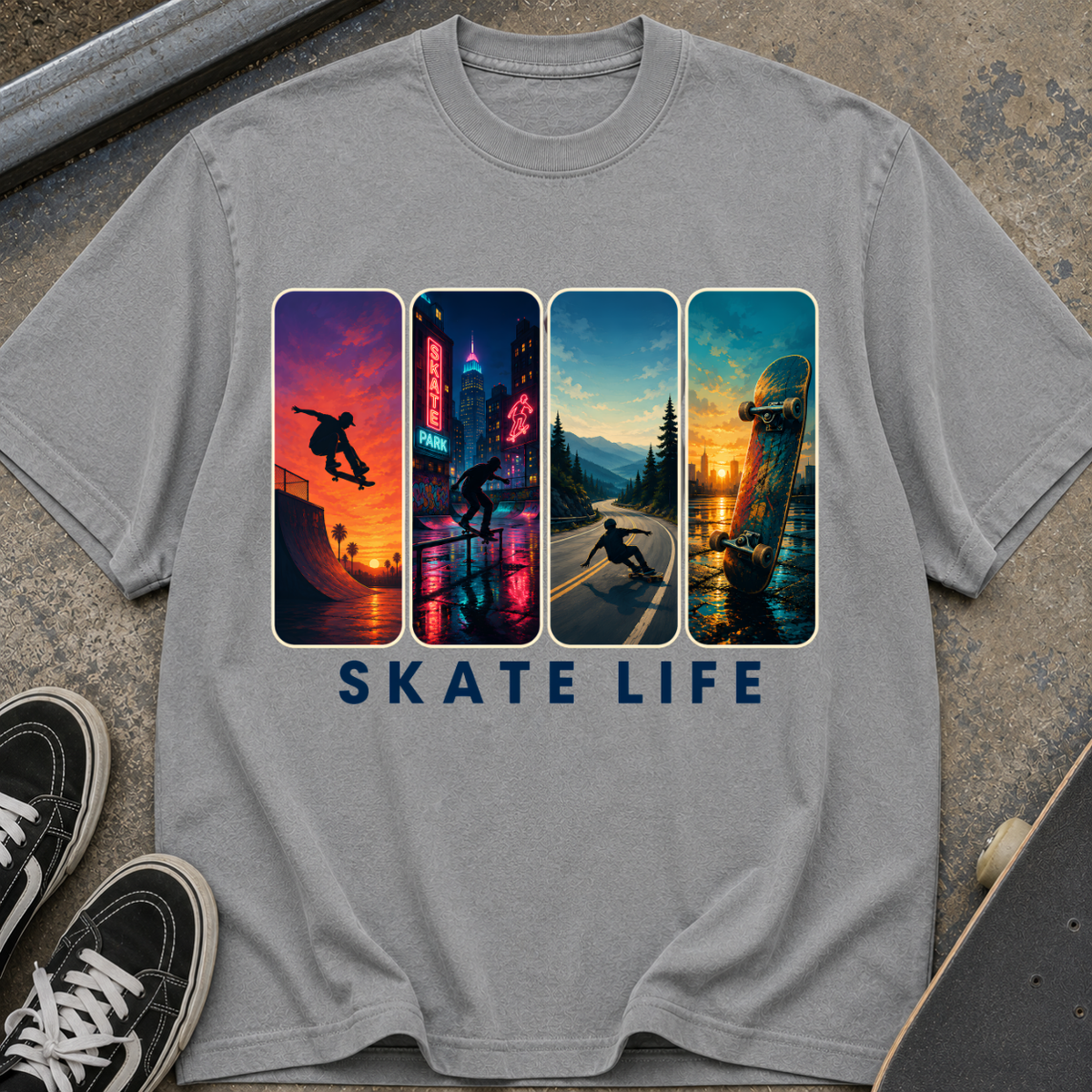 Skate Life Vintage Panel Graphic T-Shirt