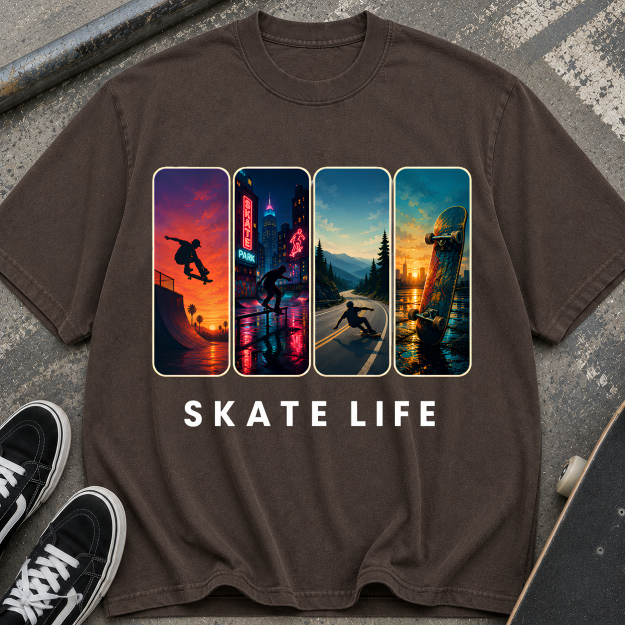 Skate Life Vintage Panel Graphic T-Shirt