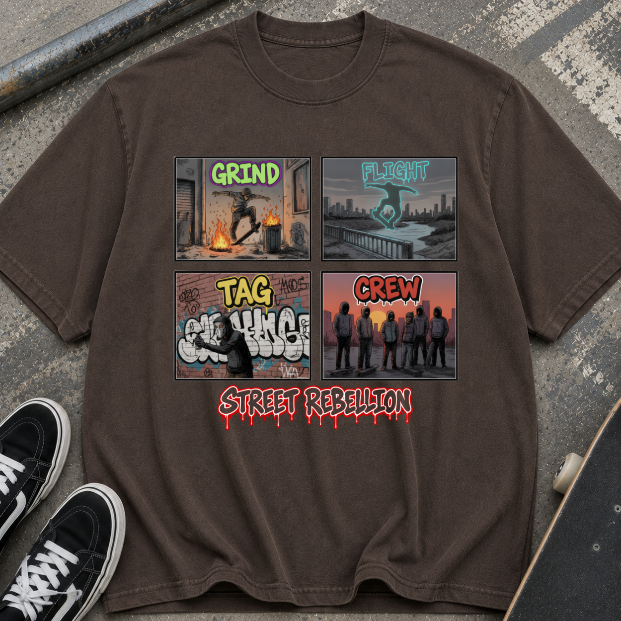 Street Rebellion T‑Shirt — "Grind Tag Crew" Urban Graffiti Tee