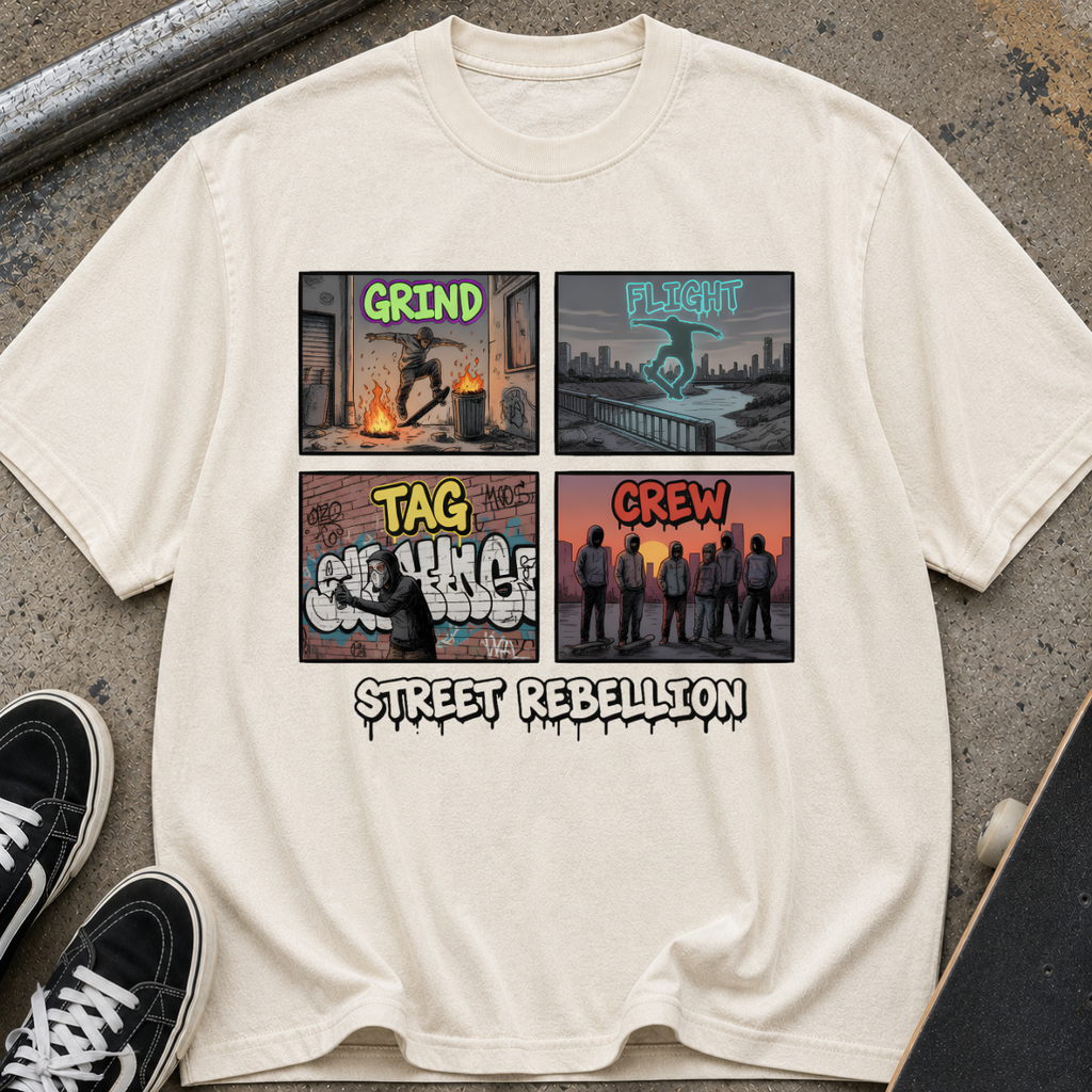 Street Rebellion T‑Shirt — "Grind Tag Crew" Urban Graffiti Tee