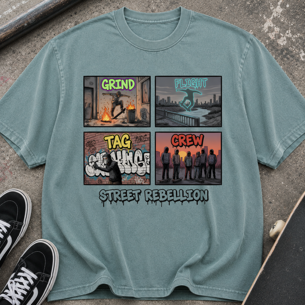Street Rebellion T‑Shirt — "Grind Tag Crew" Urban Graffiti Tee