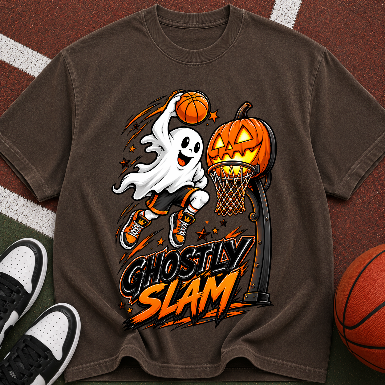 Halloween Pumpkin Ghost Hoops Tee