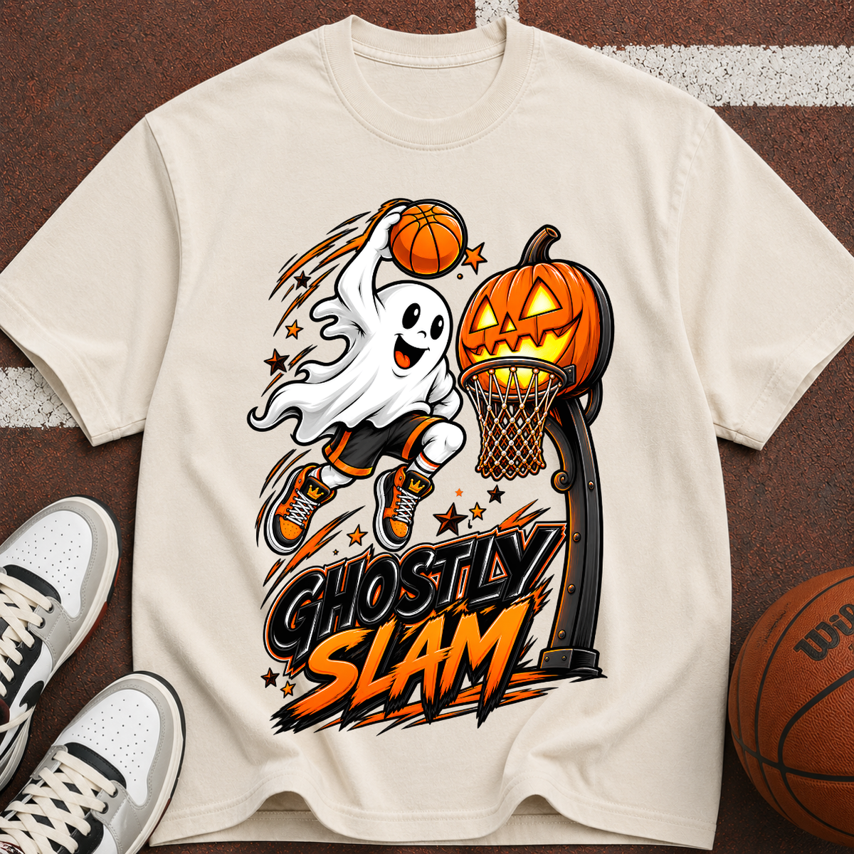 Halloween Pumpkin Ghost Hoops Tee