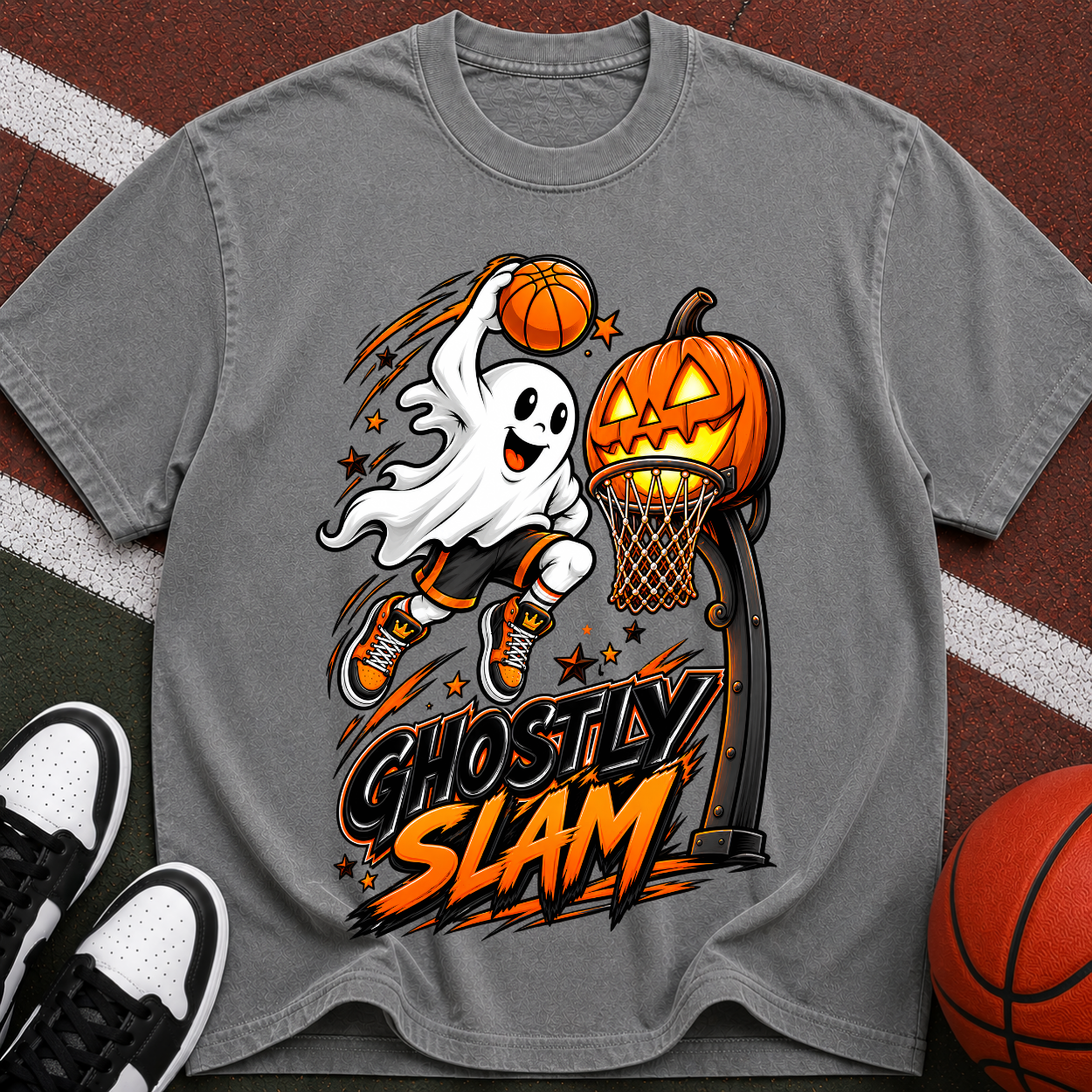 Halloween Pumpkin Ghost Hoops Tee