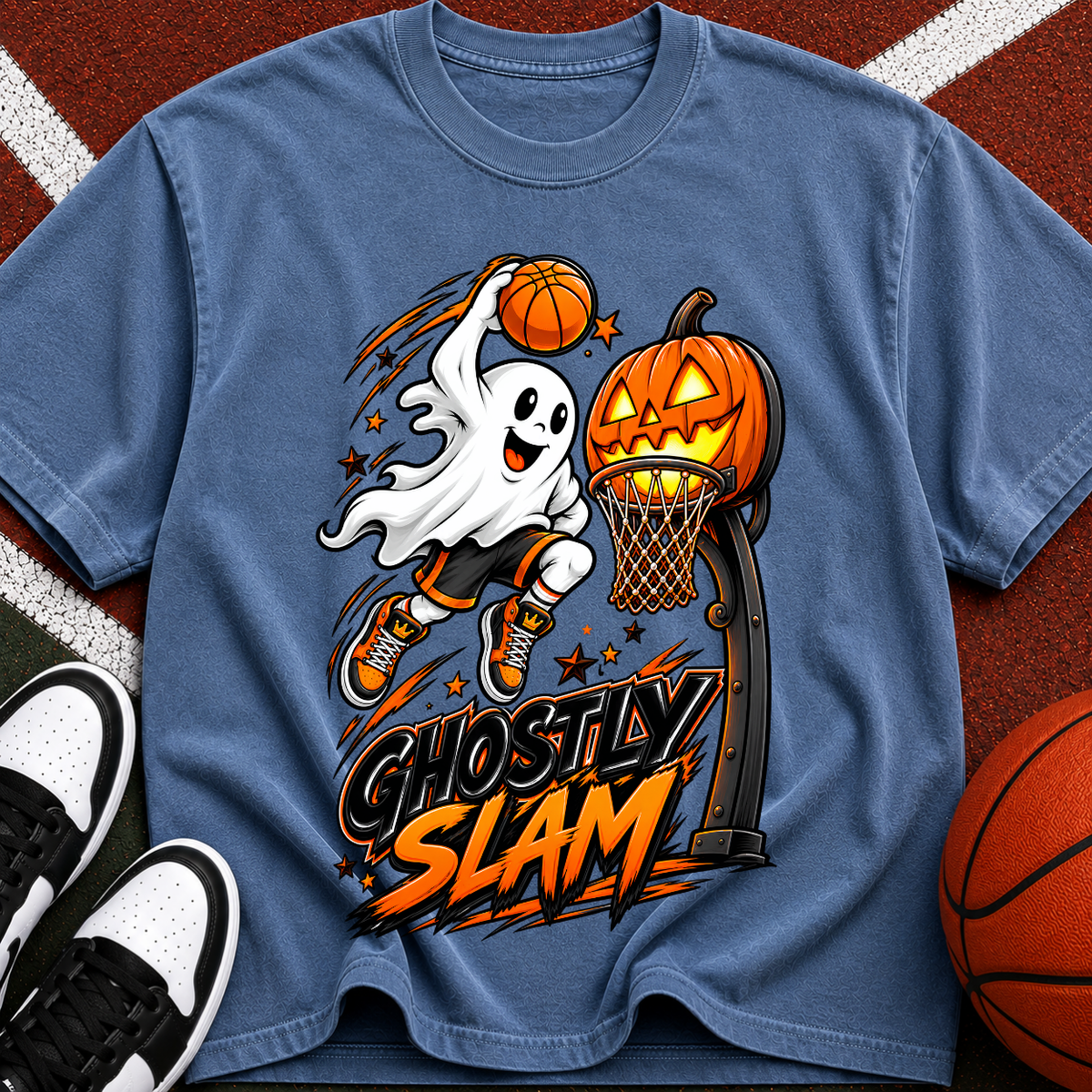 Halloween Pumpkin Ghost Hoops Tee