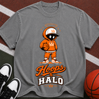 Hoops & Halo Basketball Crew T-Shirt — Retro Space Mascot Graphic