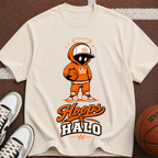 Hoops & Halo Basketball Crew T-Shirt — Retro Space Mascot Graphic