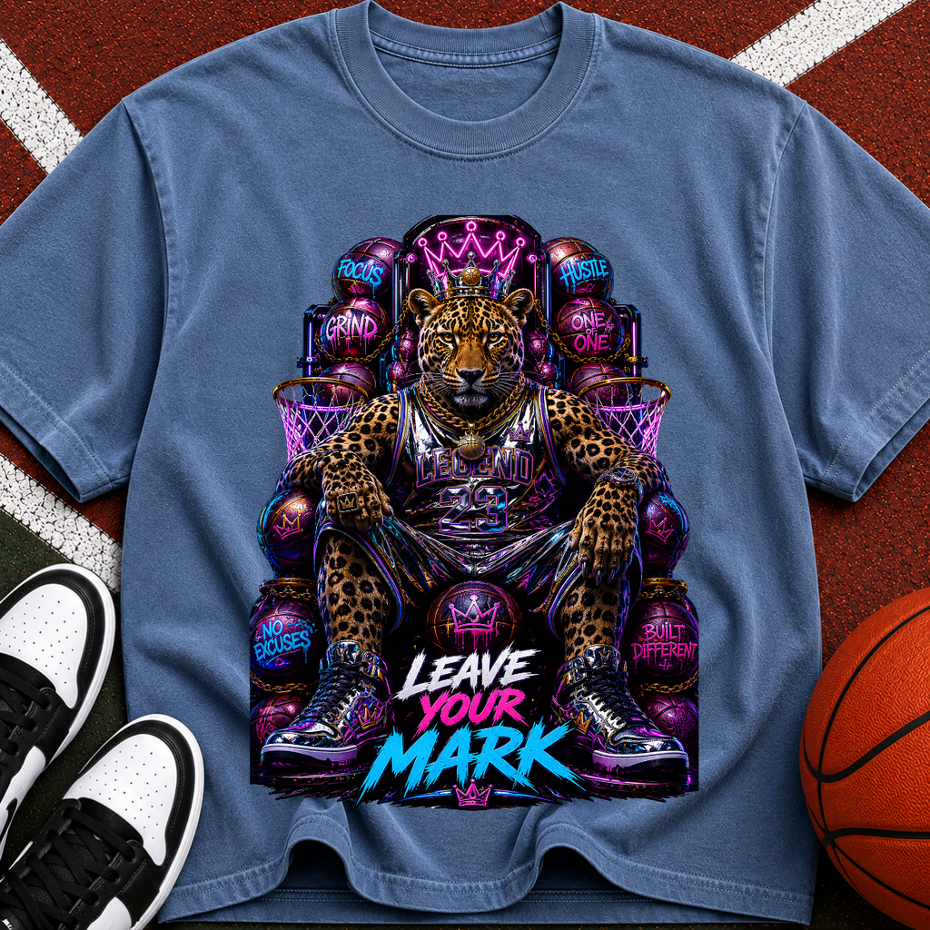 Leave Your Mark Lion Throne T‑Shirt — Retro Neon Motivational Graphic Tee