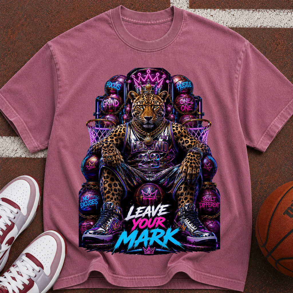 Leave Your Mark Lion Throne T‑Shirt — Retro Neon Motivational Graphic Tee