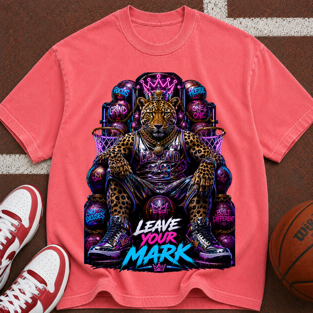 Leave Your Mark Lion Throne T‑Shirt — Retro Neon Motivational Graphic Tee