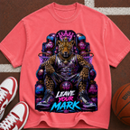 Leave Your Mark Lion Throne T‑Shirt — Retro Neon Motivational Graphic Tee