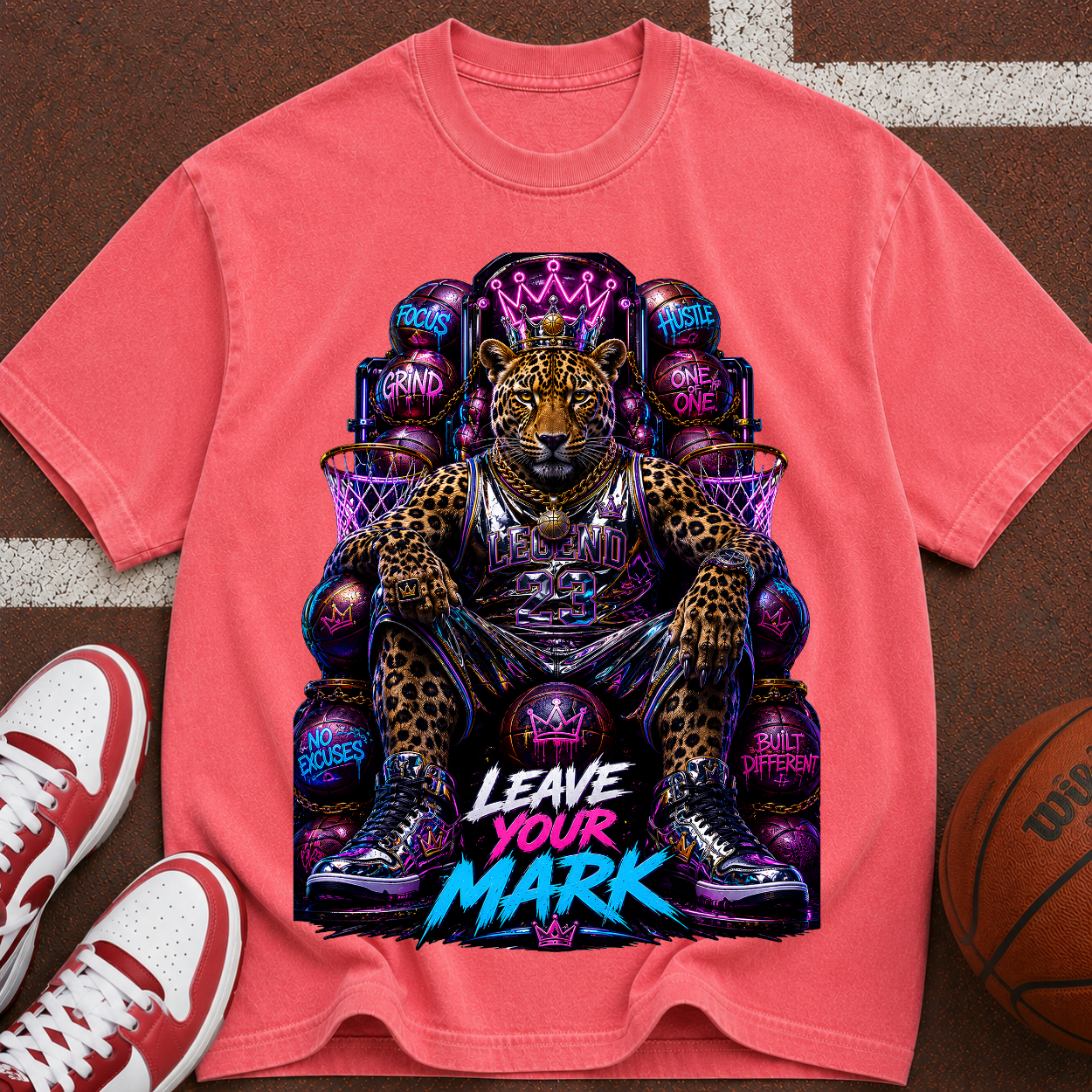 Leave Your Mark Lion Throne T‑Shirt — Retro Neon Motivational Graphic Tee