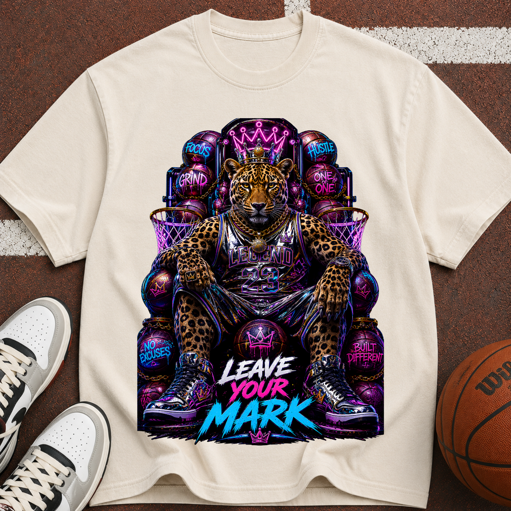 Leave Your Mark Lion Throne T‑Shirt — Retro Neon Motivational Graphic Tee