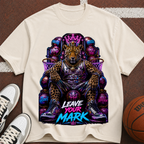 Leave Your Mark Lion Throne T‑Shirt — Retro Neon Motivational Graphic Tee