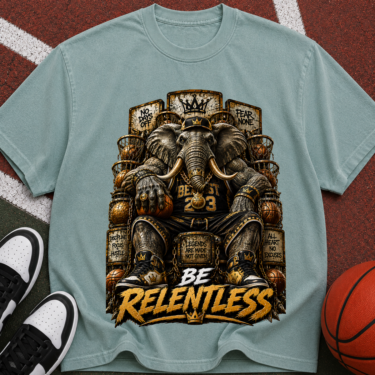 Be Relentless T-Shirt — Motivational Elephant Throne Graphic Tee