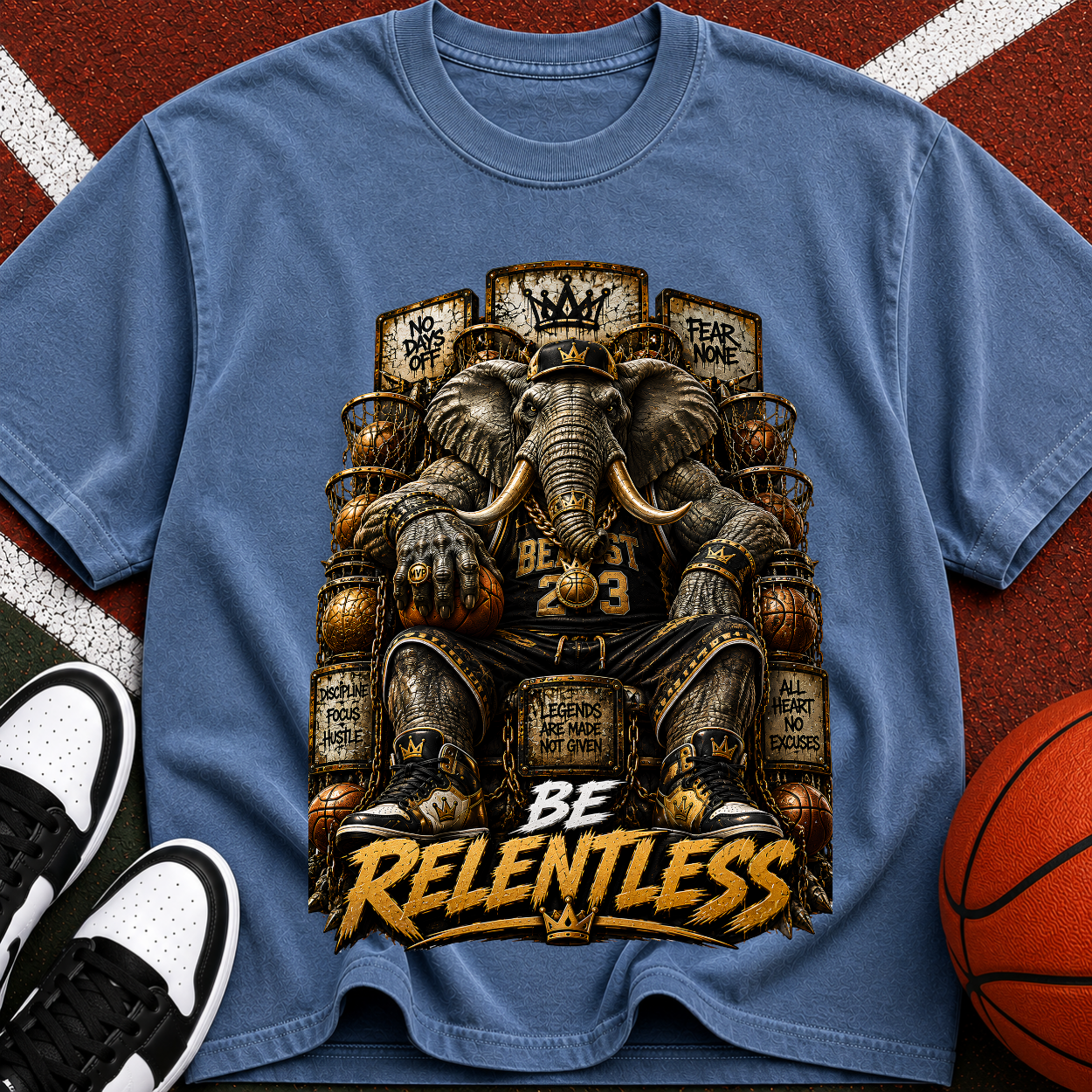 Be Relentless T-Shirt — Motivational Elephant Throne Graphic Tee