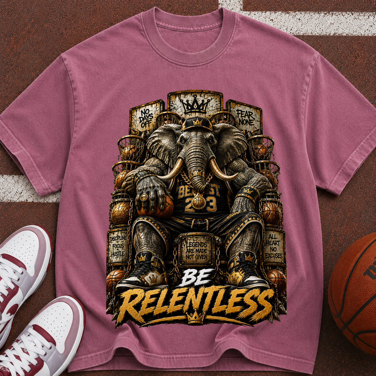 Be Relentless T-Shirt — Motivational Elephant Throne Graphic Tee