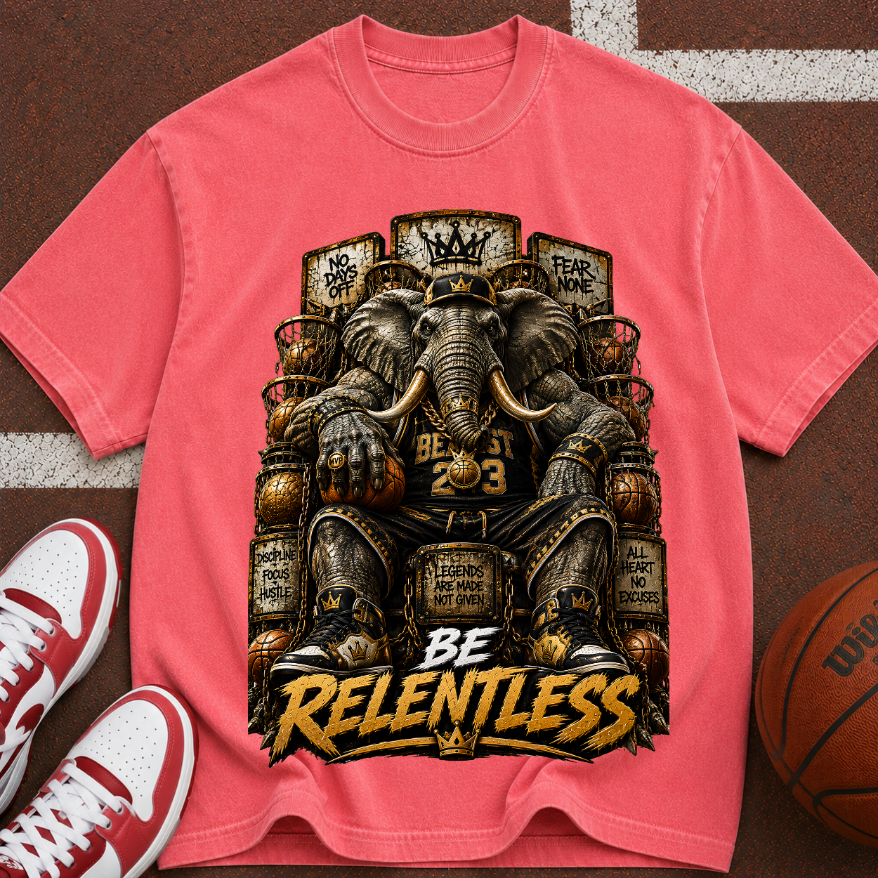 Be Relentless T-Shirt — Motivational Elephant Throne Graphic Tee