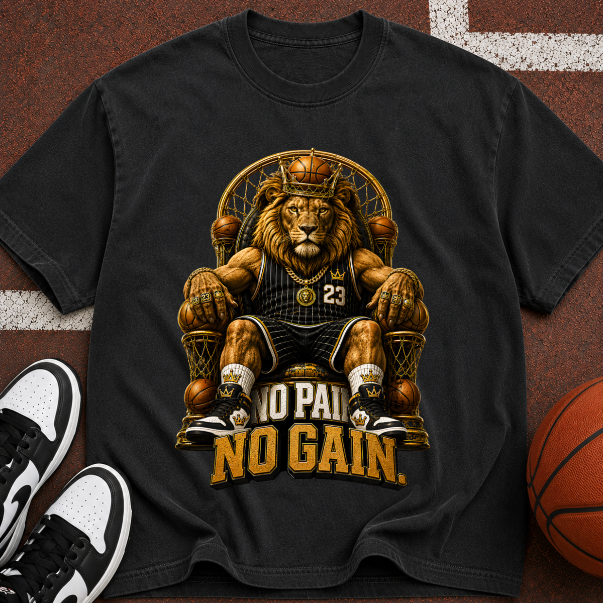 T-Shirt — 'No Pain No Gain' Lion Gym Tee