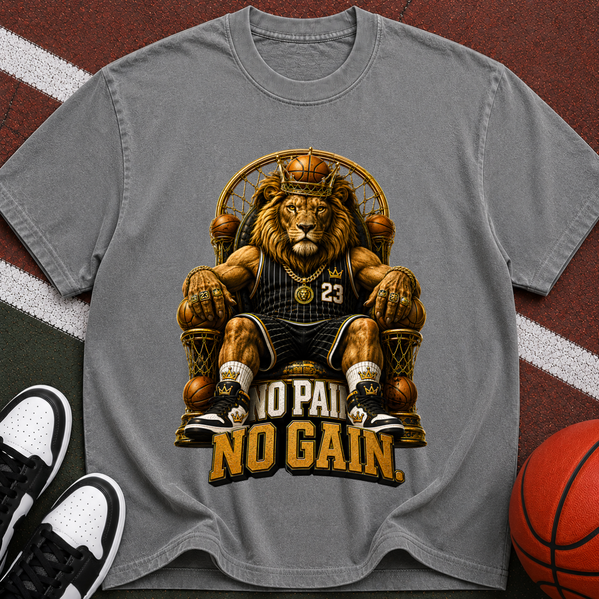 T-Shirt — 'No Pain No Gain' Lion Gym Tee