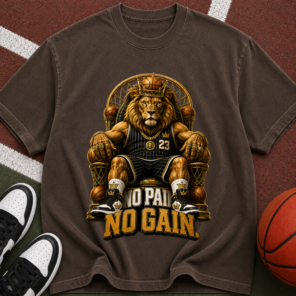 T-Shirt — 'No Pain No Gain' Lion Gym Tee