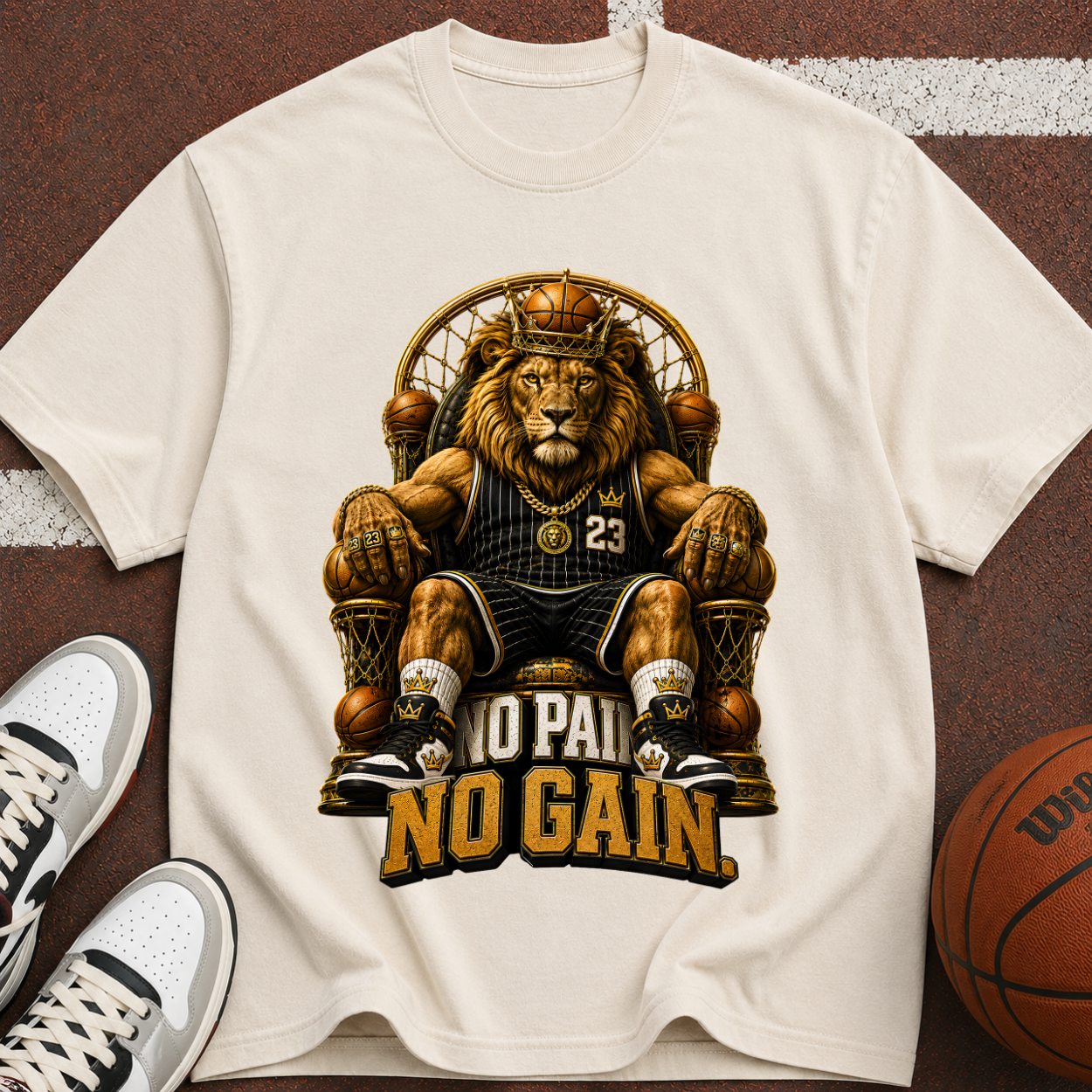 T-Shirt — 'No Pain No Gain' Lion Gym Tee