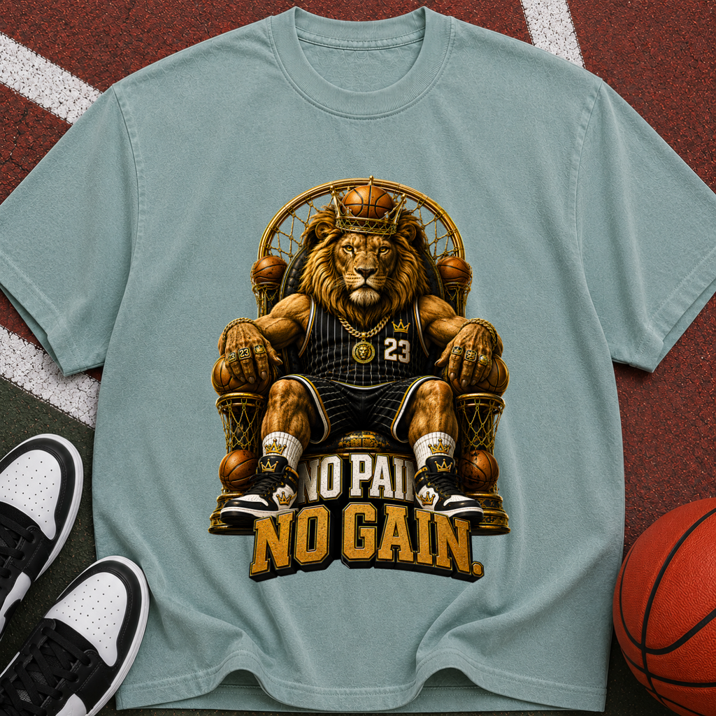T-Shirt — 'No Pain No Gain' Lion Gym Tee