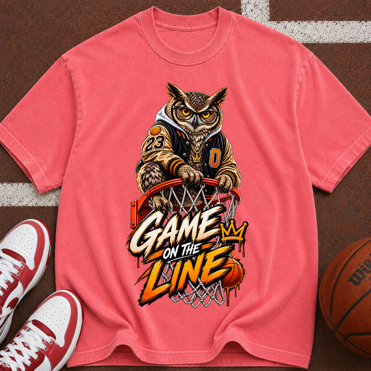 Game On The Line Owl Basketball T-Shirt