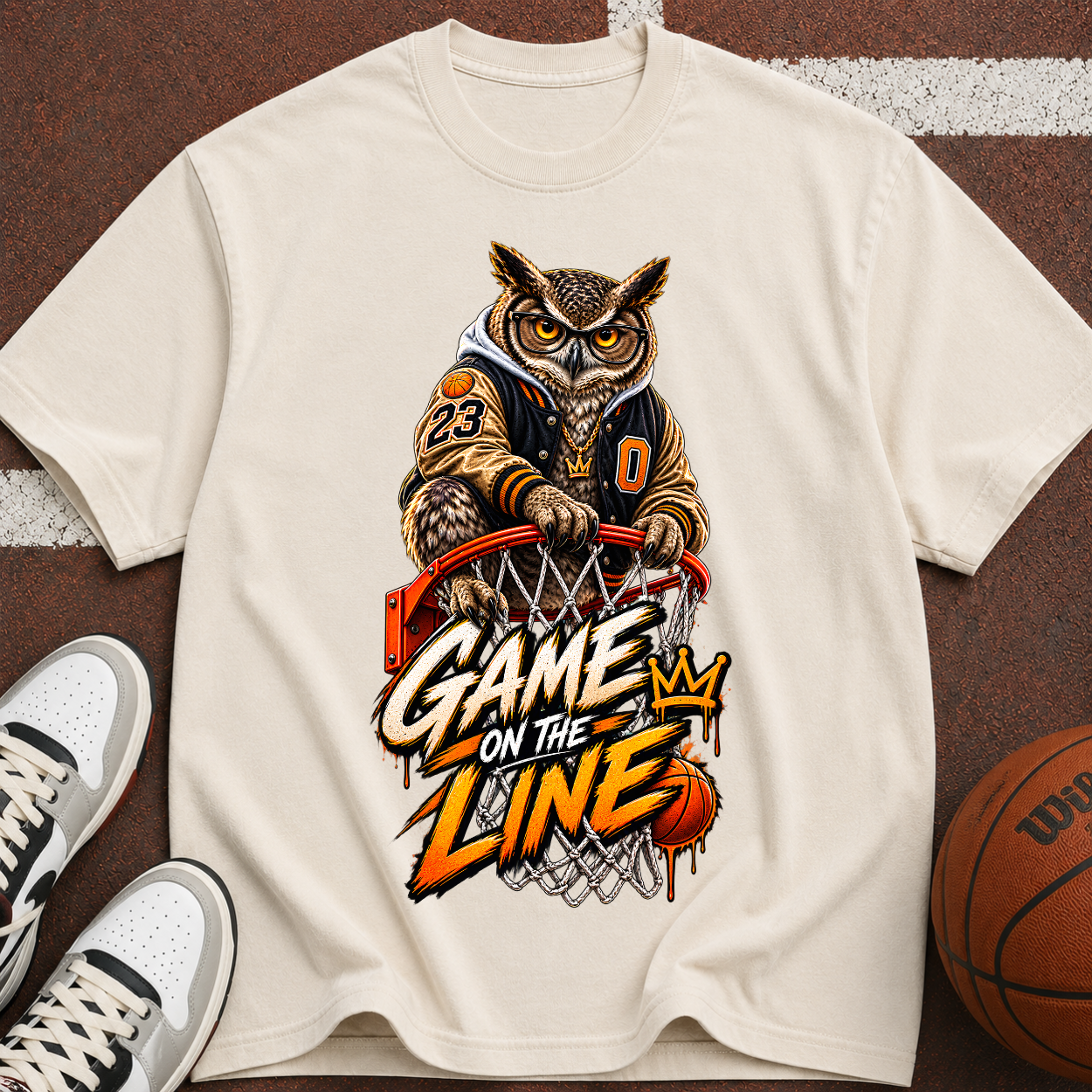 Game On The Line Owl Basketball T-Shirt