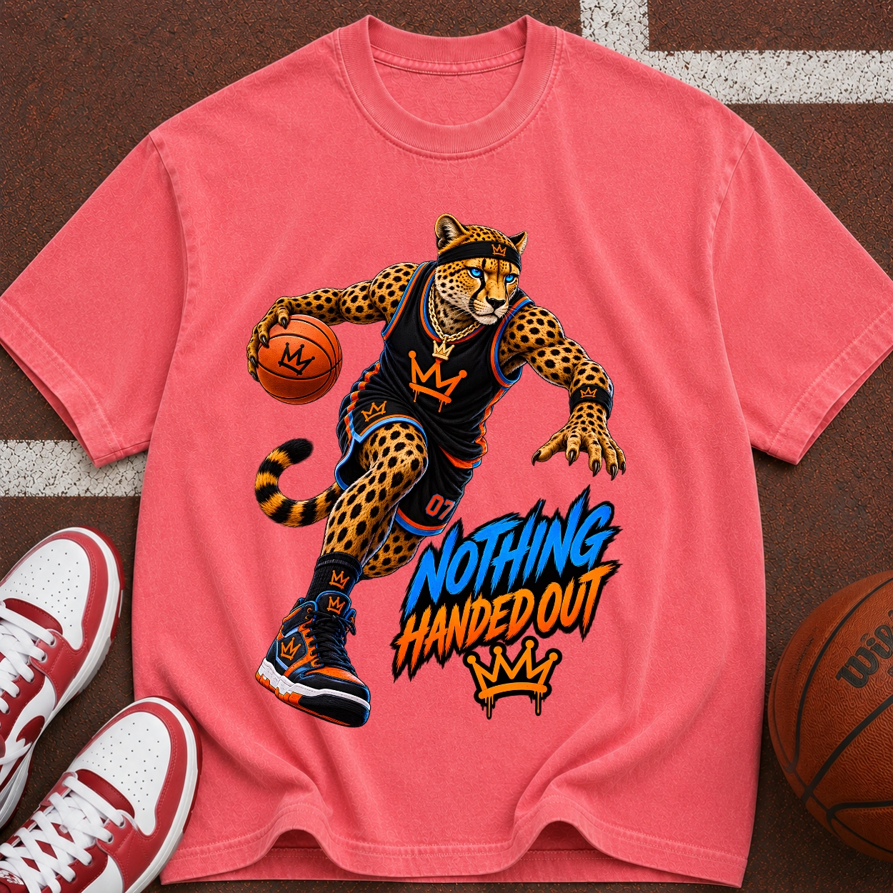 Basketball Cheetah Tee — "Nothing Handed Out" Graphic T-Shirt
