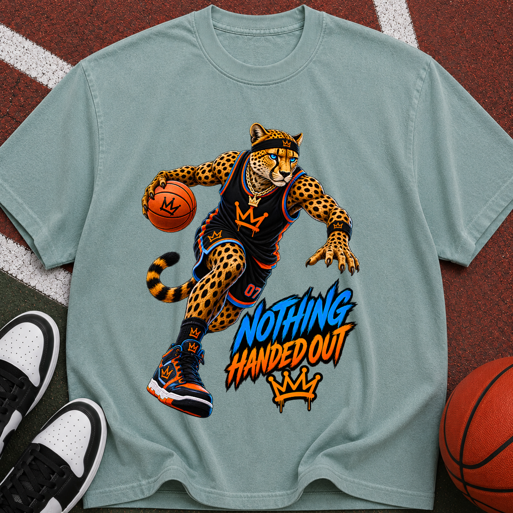 Basketball Cheetah Tee — "Nothing Handed Out" Graphic T-Shirt