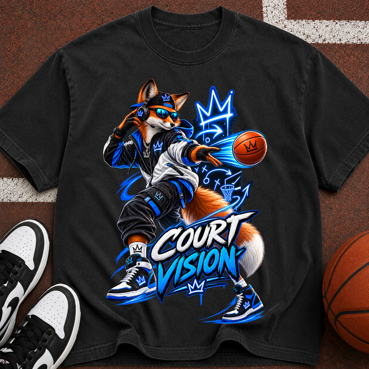 Court Vision Basketball T-Shirt — Streetwear Fox Player Graphic Tee