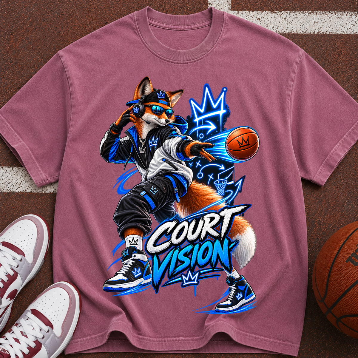 Court Vision Basketball T-Shirt — Streetwear Fox Player Graphic Tee