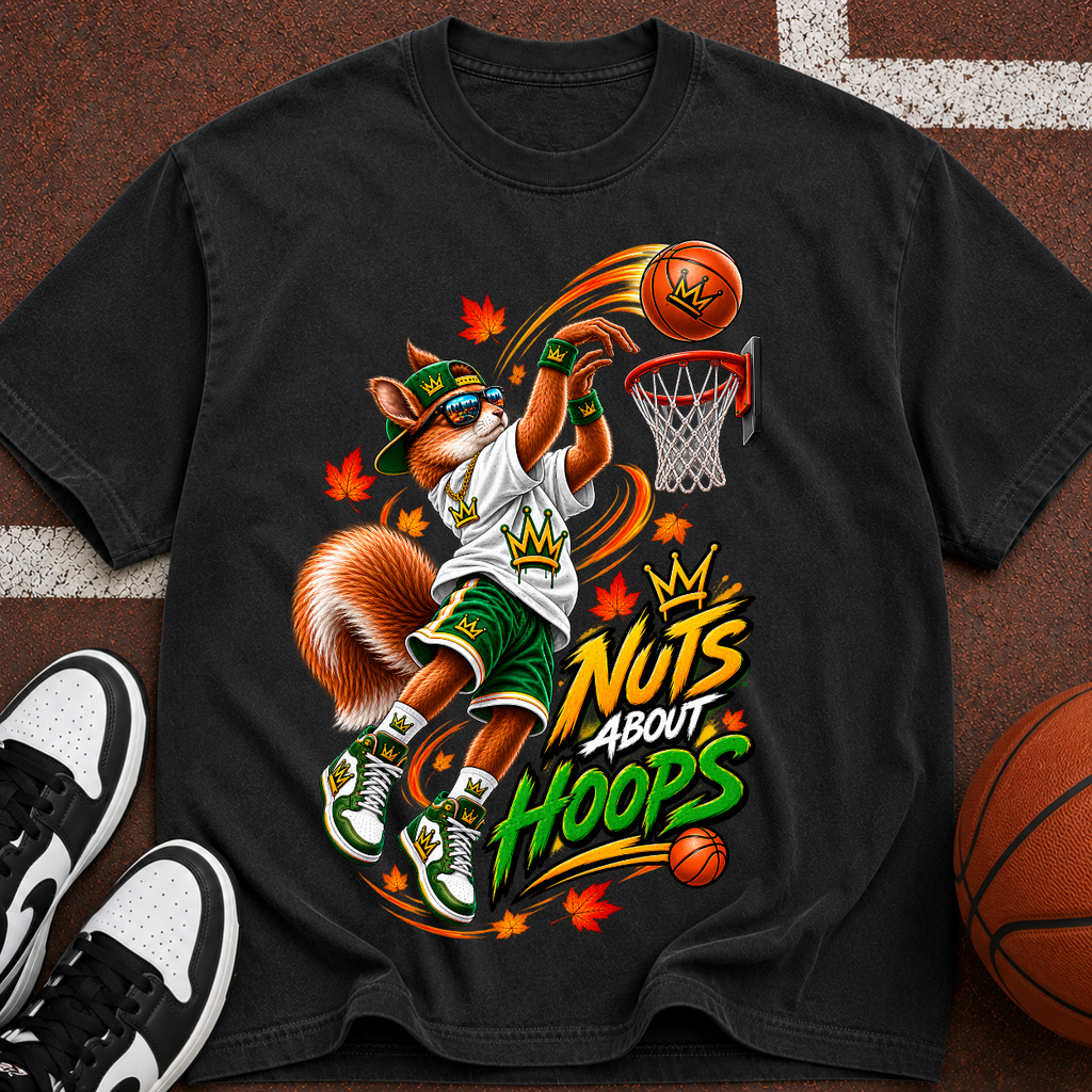 Basketball Squirrel Graphic T-Shirt — "Nuts About Hoops" Retro Sports Tee