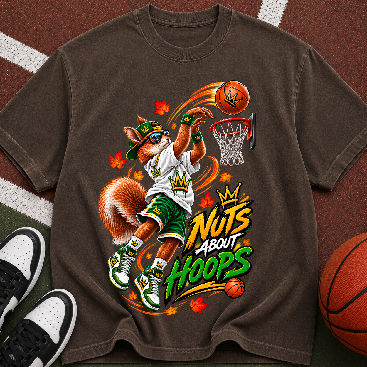 Basketball Squirrel Graphic T-Shirt — "Nuts About Hoops" Retro Sports Tee