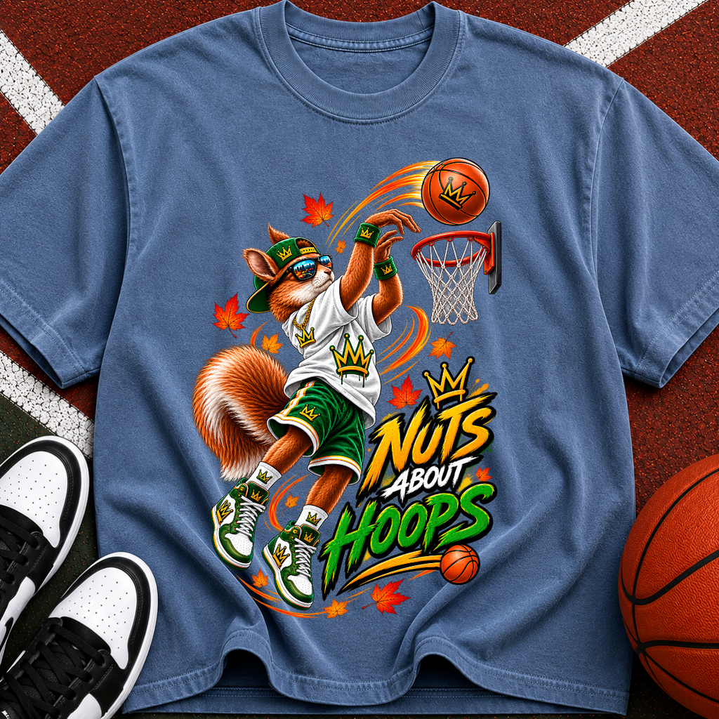 Basketball Squirrel Graphic T-Shirt — "Nuts About Hoops" Retro Sports Tee