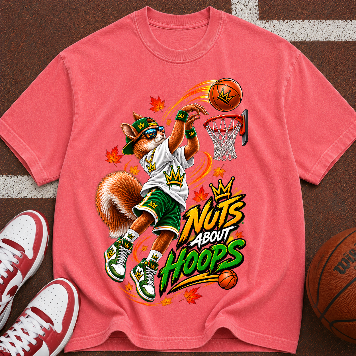 Basketball Squirrel Graphic T-Shirt — "Nuts About Hoops" Retro Sports Tee