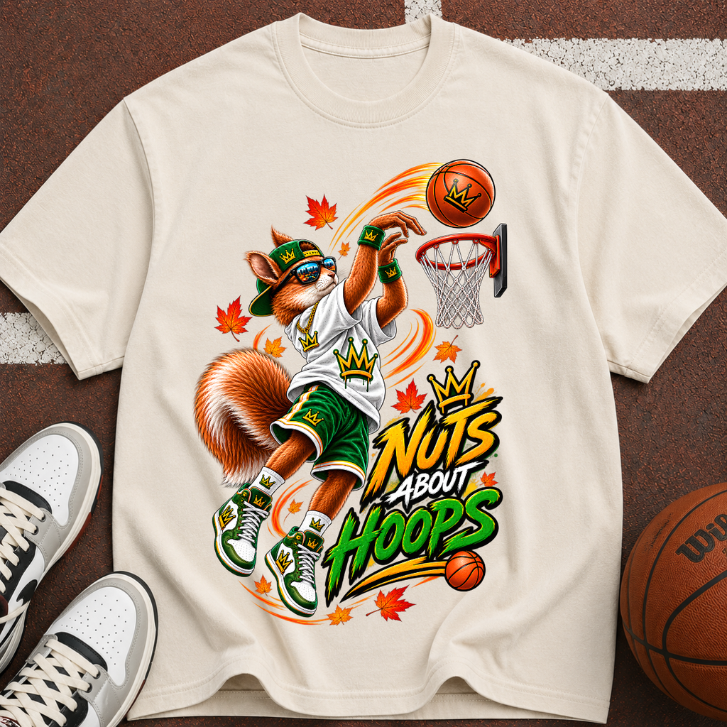 Basketball Squirrel Graphic T-Shirt — "Nuts About Hoops" Retro Sports Tee